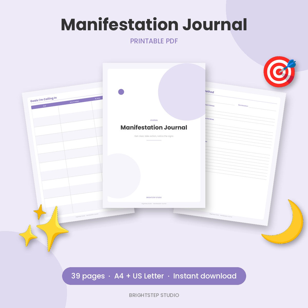 Manifestation journal printable with goal and gratitude prompts