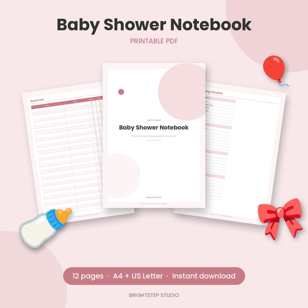 Baby shower planner printable with guest list and gift tracker