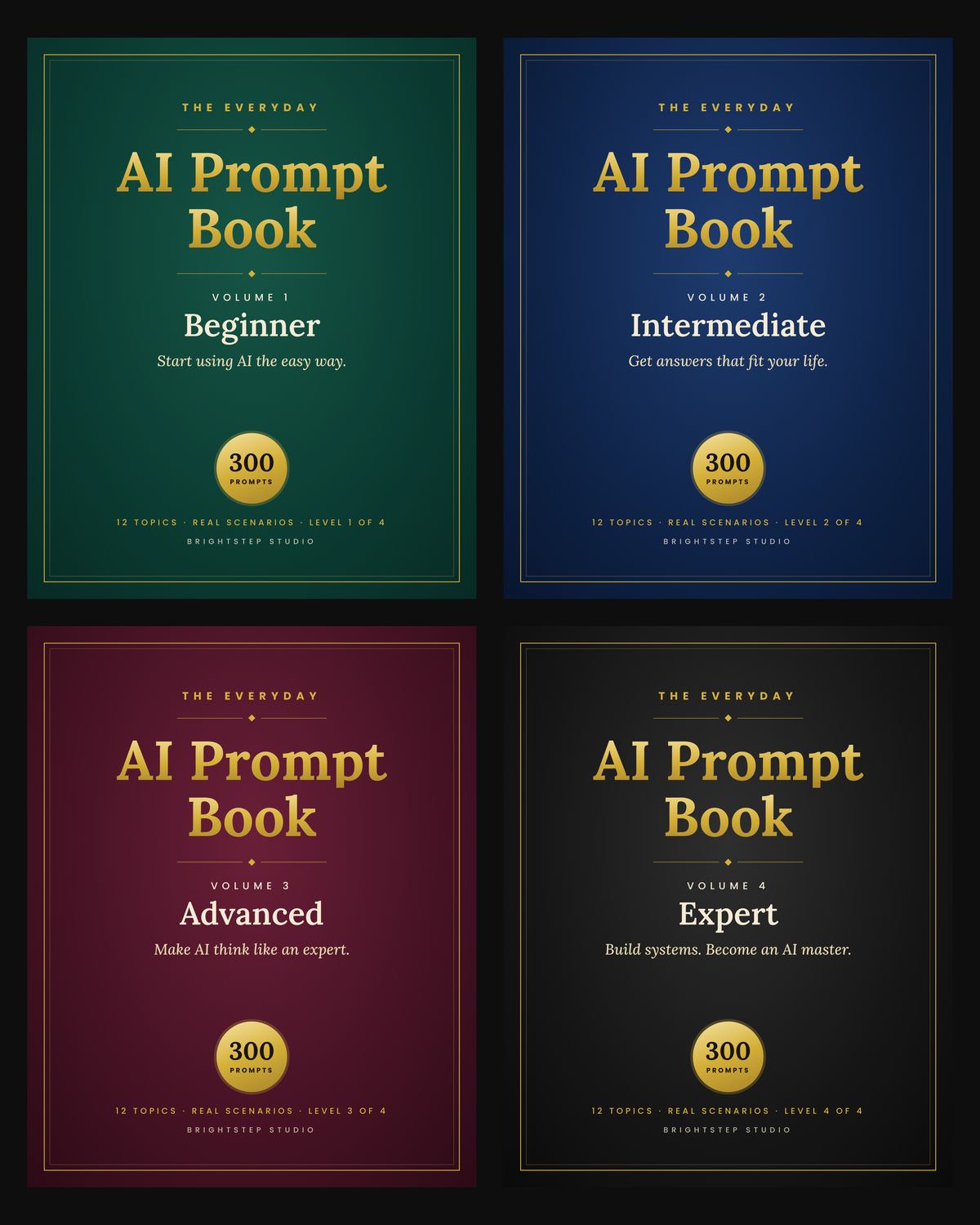The Everyday AI Prompt Book complete 4 book bundle covers